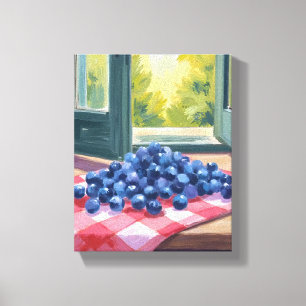 Impressão Em Tela Colheita de Mirtilo   Frutas Mirtilos Aquarela
