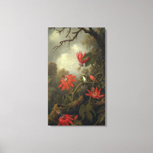 Impressão Em Tela Colibri com flores da paixão