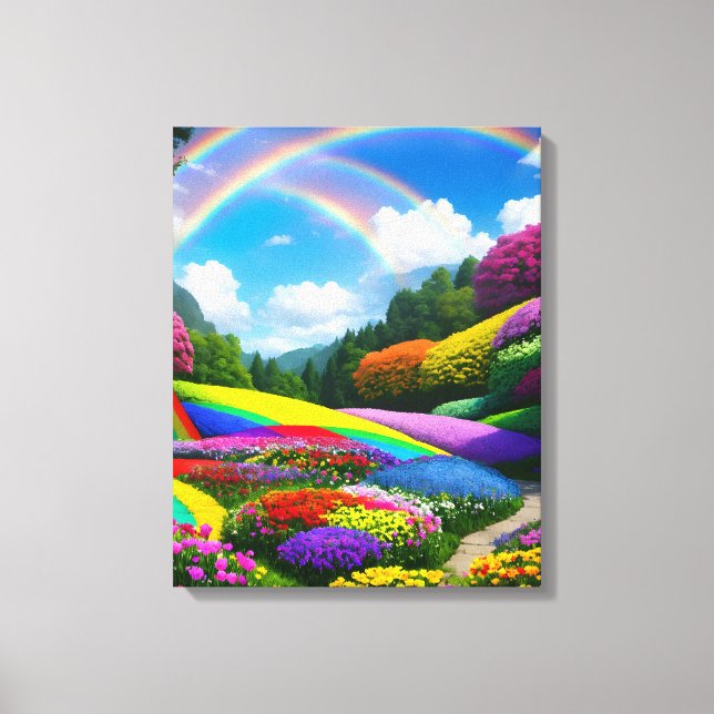 Impressão Em Tela Colinas arco-íris e flores duas (Frente)
