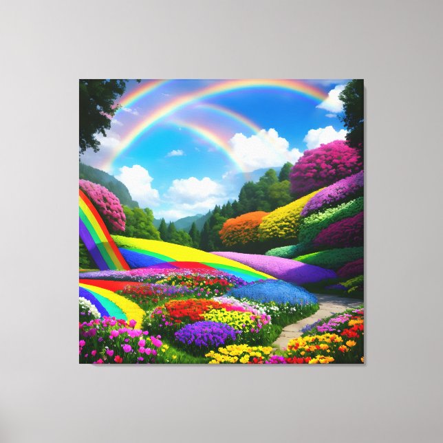 Impressão Em Tela Colinas arco-íris e flores duas (Frente)
