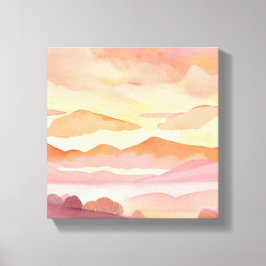 Impressão Em Tela Colinas de Aquarela do Pôr do Sol | Pintura do Céu