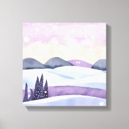 Impressão Em Tela Colinas Roxas de Inverno Aquarela
