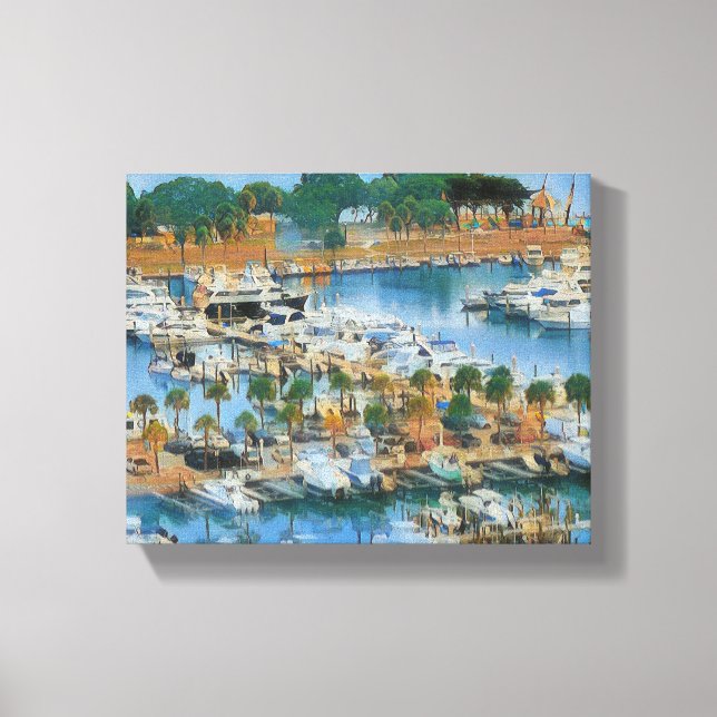 Impressão Em Tela Colorful Marina Wall Art Coastal Harbor Boats (Frente)