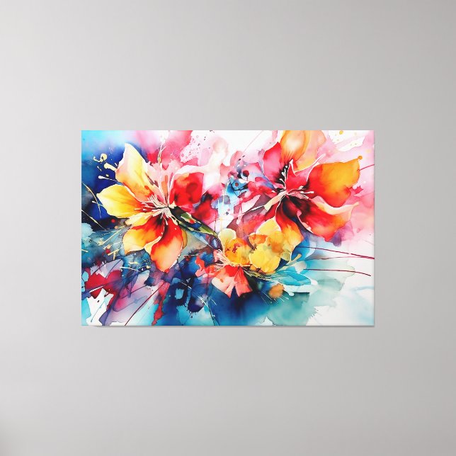 Impressão Em Tela Colorful Watercolor Flowers Vibrant Art (Frente)