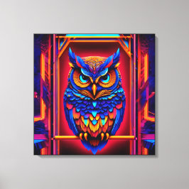 Impressão Em Tela Colorida Abstrato Techno Owl