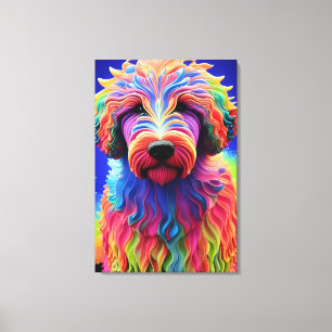 Impressão Em Tela Colorida Goldendoodle Festiva Abstrato