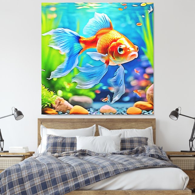 Impressão Em Tela Colorida Tank Goldfish Design (Insitu(Quarto))