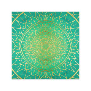 Impressão Em Tela Colorido Mandala Dourado Emerald Green