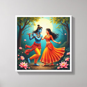 Impressão Em Tela com Radha Krishna Pinturas Espirituais 🌺🎶.