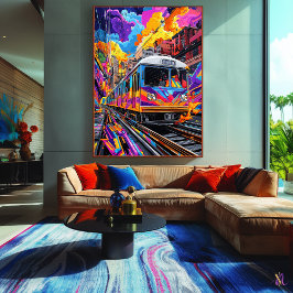 Impressão Em Tela Comboio da Cidade de pop Art em movimento vibrante