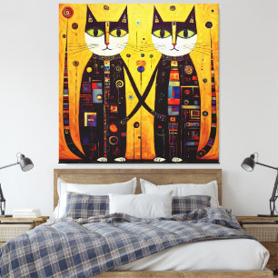 Impressão Em Tela Companheiros de abstrato: Um conto de dois gatos