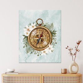 Impressão Em Tela Compass Floral de Aquarela