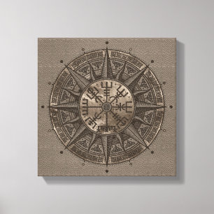 Impressão Em Tela Compasso de Vegvisir - de Viking - couro e ouro