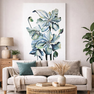 Impressão Em Tela Composição de Arte Floral Botânica Azul Pintada à 