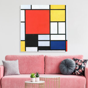 Impressão Em Tela Composição Vermelho, Amarelo, Azul, Preto Mondri