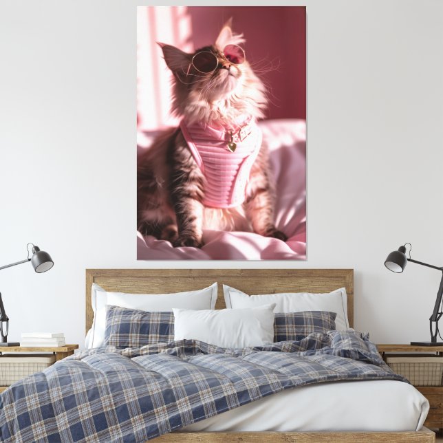 Impressão Em Tela Compras Rosa: Gato Chic no Estilo (Insitu(Quarto))