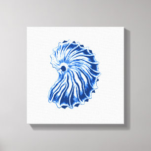 Impressão Em Tela Concha Espiral, Azul Índigo e Branco