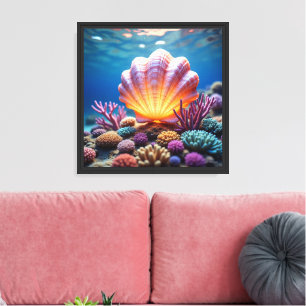 Impressão Em Tela Conchas Marinhas Brilhantes e Arte Fantasia de Cor