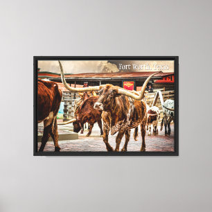Impressão Em Tela Condução de Gado de Fort Worth, Longhorn