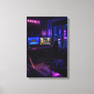 Impressão Em Tela Configuração de Jogo Cyberpunk Arte Estética de Sa