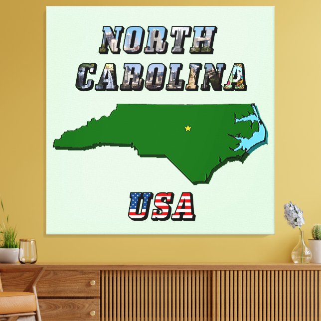 Impressão Em Tela Contorno do Mapa da Carolina do Norte, Foto e Text (Insitu(Sala de estar))
