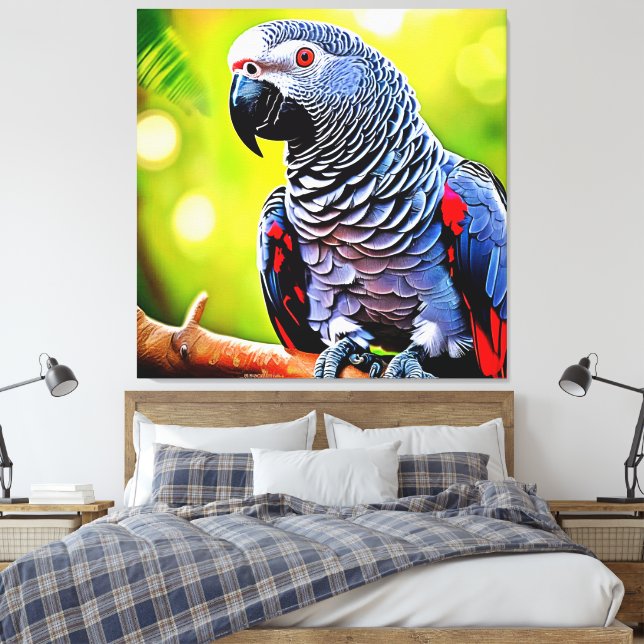 Impressão Em Tela Conversando com a Cinza africana Papagaio (Insitu(Quarto))