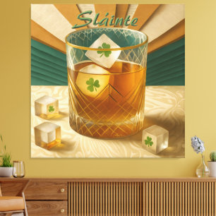 Impressão Em Tela Copo de Uísque Irlandês Shamrock Ice "Sláinte!"