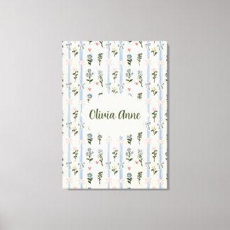 Impressão Em Tela Coquette Botânico Laço Rosa Nome Personalizado Ber