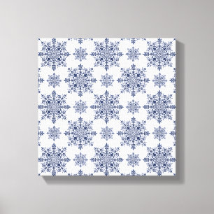 Impressão Em Tela Cor damasco de flocos de neve azuis