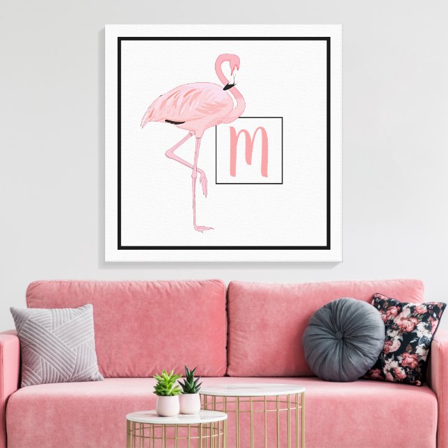 Impressão Em Tela Cor de Água Flamingo, Cor de Rosa, Cuja Cobra É Pe (Insitu(Sala de estar))