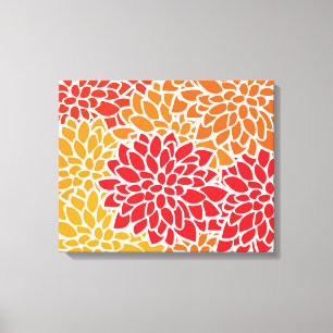 Impressão Em Tela Cor Vermelha Laranja Vintage 60s Flor