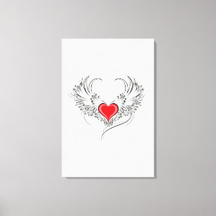 Impressão Em Tela Coração Anjo Vermelho com asas