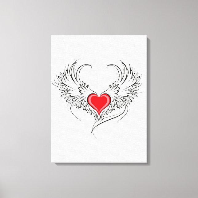 Impressão Em Tela Coração Anjo Vermelho com asas (Frente)
