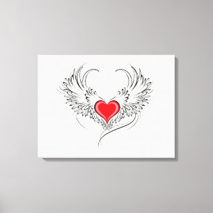 Impressão Em Tela Coração Anjo Vermelho com asas