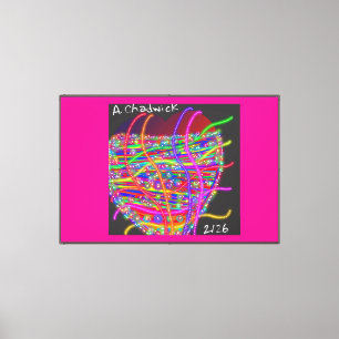 Impressão Em Tela Coração com Arco-íris e Colares Neon e Flores