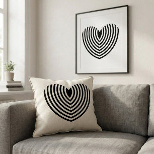 Impressão Em Tela Coração Concêntrico Preto e Branco de Op Art Moder
