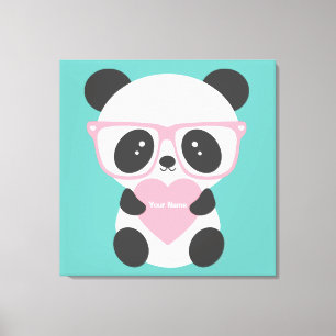 Impressão Em Tela Coração Cor-de-rosa do Urso Panda de Kawaii