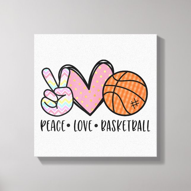 Impressão Em Tela Coração de Basquete Peace Love para Mulheres Adole (Frente)
