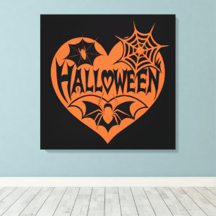 Impressão Em Tela Coração de Halloween, Coração Laranja em Forma, Te