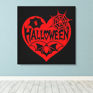 Impressão Em Tela Coração de Halloween, Coração Vermelho, Teia de Ar