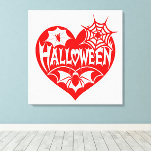 Impressão Em Tela Coração de Halloween, Coração Vermelho, Teia de Ar