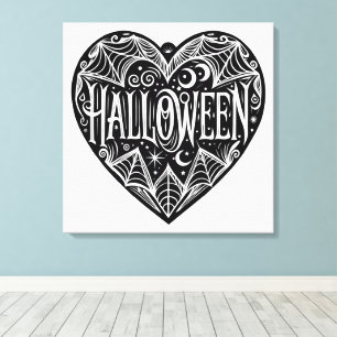 Impressão Em Tela Coração de Halloween, Forma de Coração Preto, Feri