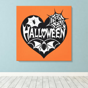 Impressão Em Tela Coração de Halloween, Forma de Coração Preto, Teia