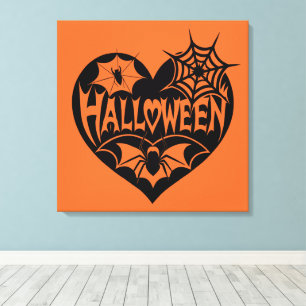 Impressão Em Tela Coração de Halloween, Forma de Coração Preto, Teia