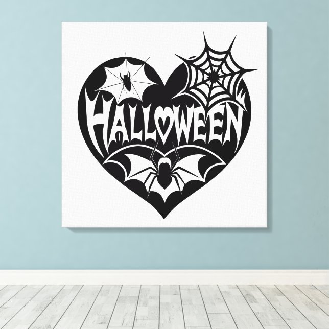 Impressão Em Tela Coração de Halloween, Forma de Coração Preto, Teia (Insitu(piso de madeira))