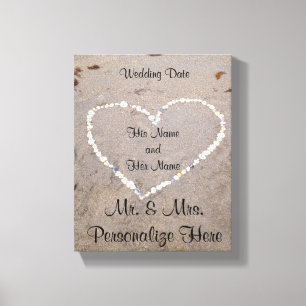 Impressão Em Tela Coração de Shell de Praia Personalizado