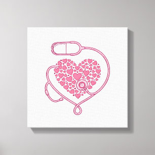 Impressão Em Tela Coração Estetoscópio Amor Médico Desenho de Camisa