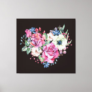 Impressão Em Tela Coração floral de aquarelas: rosas de colheita.