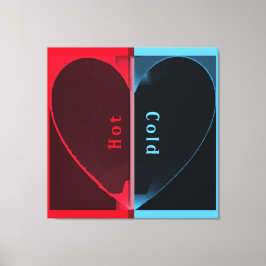 Impressão Em Tela Coração Metade Elegante Vermelho Frio e Quente