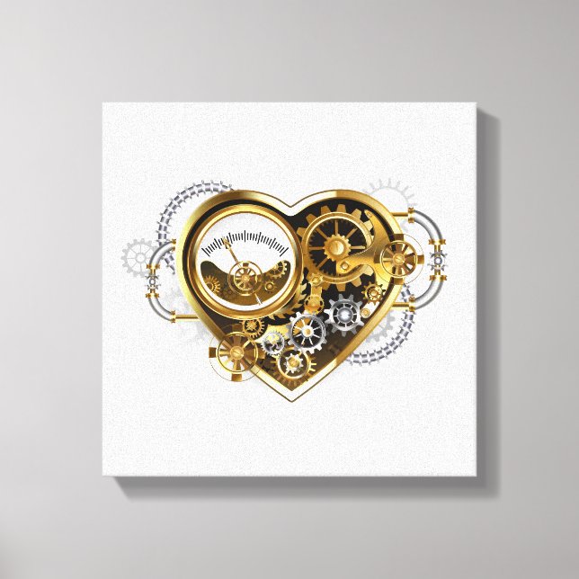 Impressão Em Tela Coração Steampunk com Manômetro (Frente)